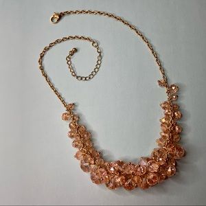 Maximalist Chunky Beaded Crystal Peach and Gold Tone Chain Necklace Like New